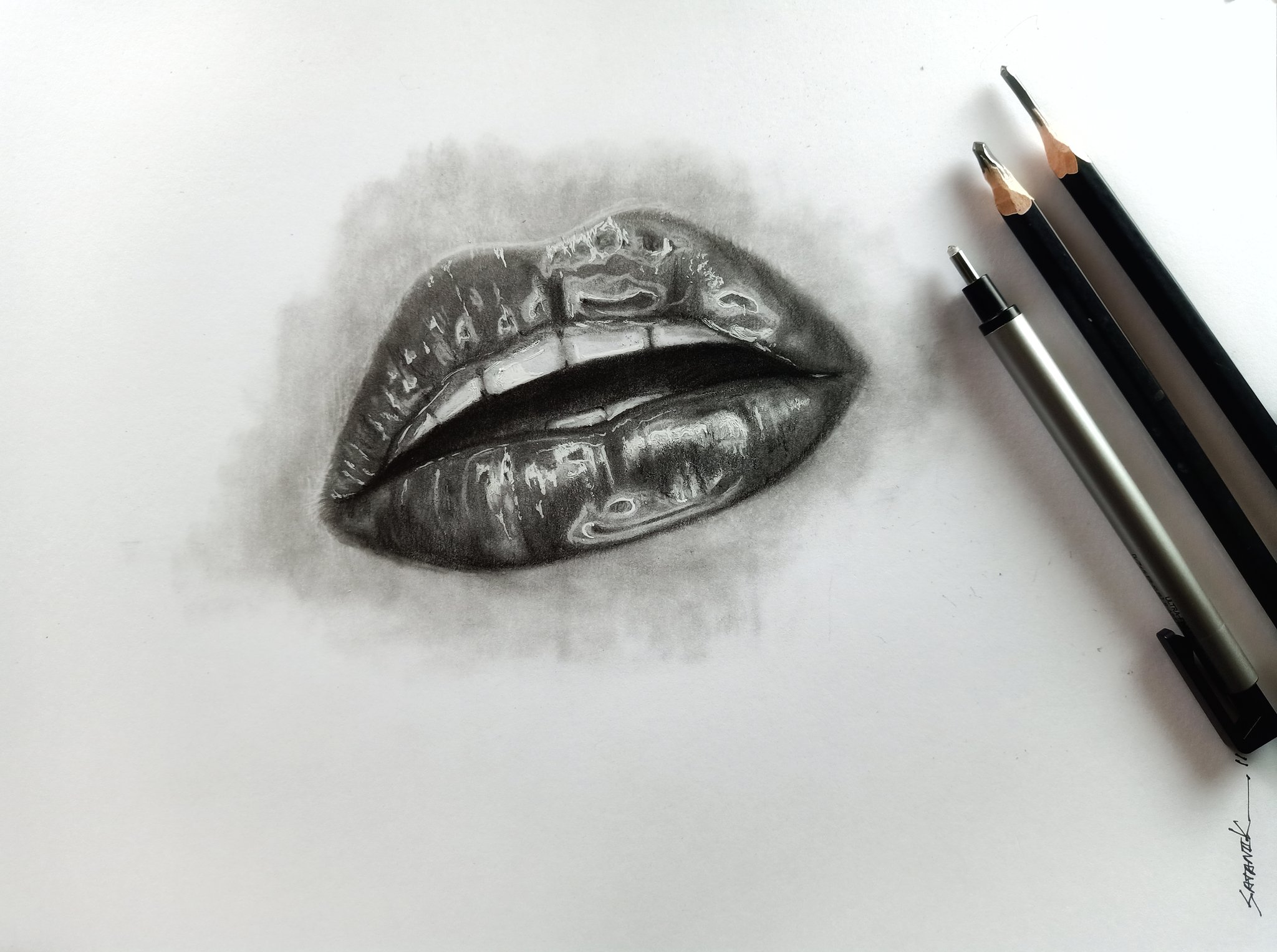 Sketch of lips hand drawn line art Royalty Free Vector Image