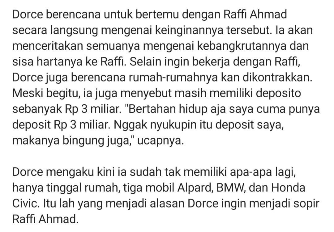Kalo Dorce ngaku bangkrut aja begini, lalu saya ini apa?