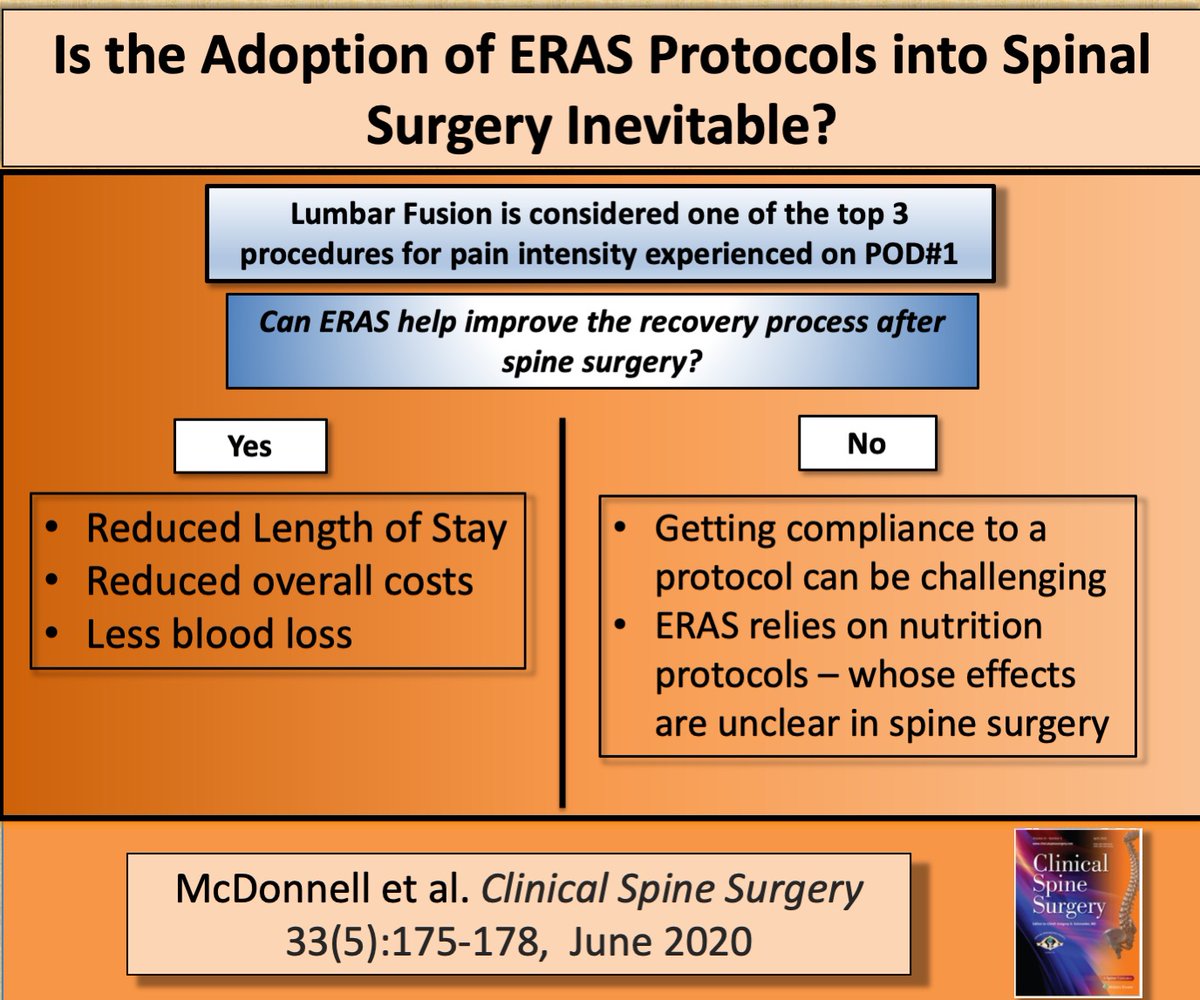 ClinSpineSurg (@clinspinesurg) on Twitter photo **Controversy Alert**
In this week's #visualabstract we highlight a paper that discusses the pros/cons of ERAS in spine surgery.
<a href="/ClinSpineSurg/">ClinSpineSurg</a> June 2020
Link to article:
bit.ly/2BKhPzNSS
#spine #spinesurgery #backpain #ERAS **Controversy Alert**
In this week's #visualabstract we highlight a paper that discusses the pros/cons of ERAS in spine surgery.
<a href="/ClinSpineSurg/">ClinSpineSurg</a> June 2020
Link to article:
bit.ly/2BKhPzNSS
#spine #spinesurgery #backpain #ERAS