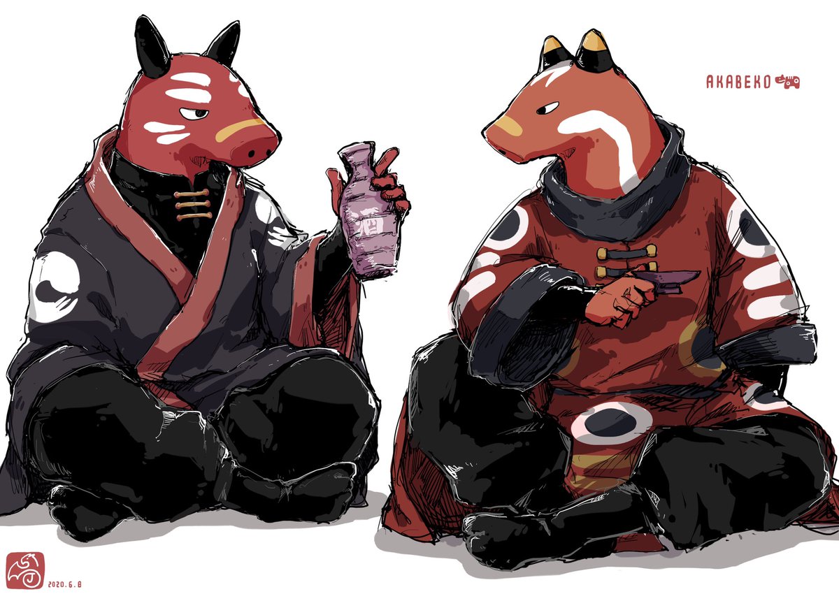 「あかべこ達の酒盛り #獣人あかべこ 」|J-Dragon(創作･生き物)のイラスト