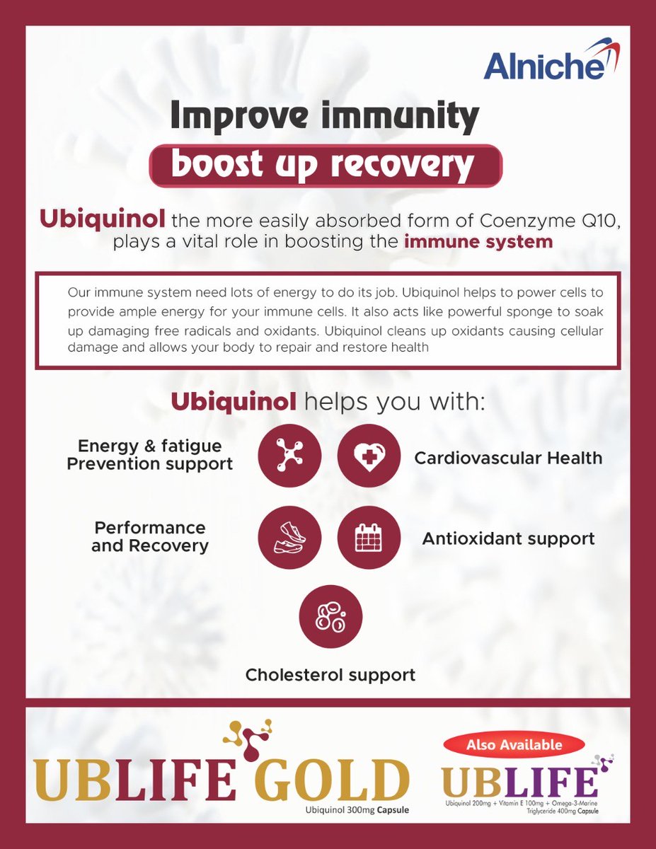 Make Healthy Lifestyle choices....

#Vitamin supplementation bolster immune system.
#Ubiquinol provides ample energy to immune cells.

#BoostImmunity #PreventInfection #FightCOVID19  #Combisafe #Ublife #UblifeGold

INFORMATION TO BE USED BY REGISTERED MEDICAL PRACTITIONERS ONLY