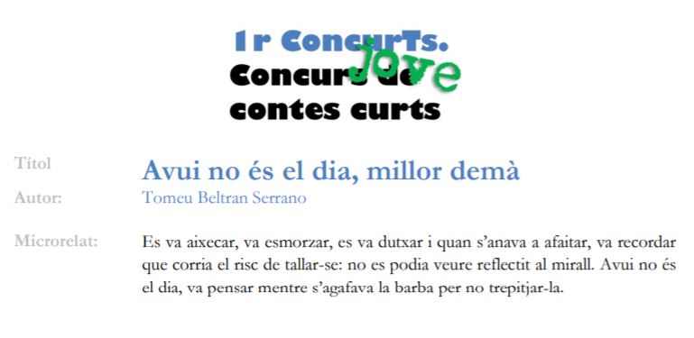 Biblioteca de Figueres (@bibliofigueres) on Twitter photo Ja tenim a punt els premis pels guanyadors del 1r ConcurTs JOVE organitzat per <a href="/ElBiblionauta/">El Biblionauta</a>! Aquí us deixem els nanorelats de Tomeu Beltran Serrano de l’<a href="/inslajonquera/">INS La Jonquera</a>, Albert Cuadrado d'<a href="/EscolapiesFIG/">Escolàpies Figueres</a> i Ranya Eaayadan Sekali de <a href="/OlivarGran/">Institut Olivar Gran</a> #ConcurTsJove #FigueresCultura Ja tenim a punt els premis pels guanyadors del 1r ConcurTs JOVE organitzat per <a href="/ElBiblionauta/">El Biblionauta</a>! Aquí us deixem els nanorelats de Tomeu Beltran Serrano de l’<a href="/inslajonquera/">INS La Jonquera</a>, Albert Cuadrado d'<a href="/EscolapiesFIG/">Escolàpies Figueres</a> i Ranya Eaayadan Sekali de <a href="/OlivarGran/">Institut Olivar Gran</a> #ConcurTsJove #FigueresCultura