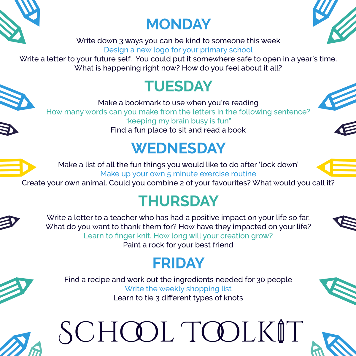 schooltoolkit's tweet image. Happy Monday! Here’s our latest suggestions of activities for your little ones to try out this week.
#schooltoolkit #weeklytasks #parentpower #derby