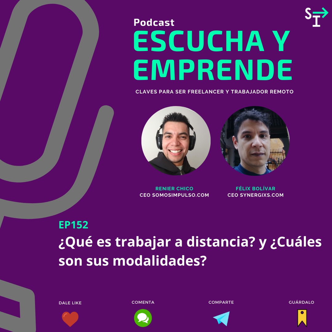 somosimpulso's tweet photo. 🎙️🎧 #Podcast #EscuchaYEmprende EP152
En este episodio te explicamos qué es trabajar a distancia, cuáles son sus modalidades, cuáles son las ventajas de trabajar remoto y ser independiente, también qué retos debes superar para lograrlo. Escuchar --> https://t.co/hwUrCu0ntH https://t.co/qQ8qk1ku0Z