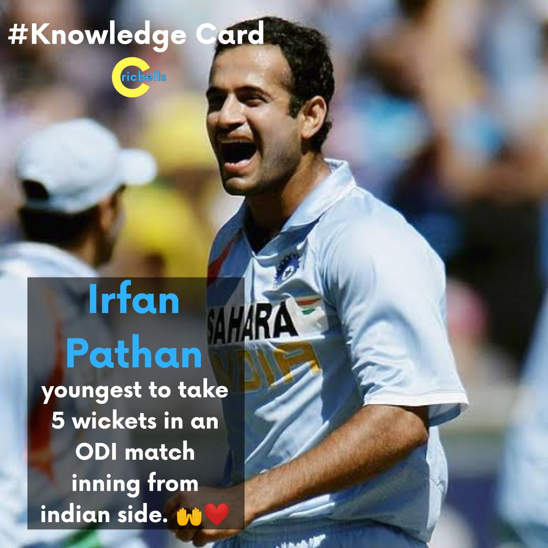 cricbells's tweet image. #knowledgecard @cricbells 🔵
#Irfan Pathan is youngest player to take 5 wickets in an ODI innings.
He takes 5 wickets against Zimbabwe on 5 August , 2009.
His age was 20 year 306 day old at that time.

Follow Me 👉 @cricbells ⬇️

#irfanpathan #viratkohli #msdhoni #mondaythoughts