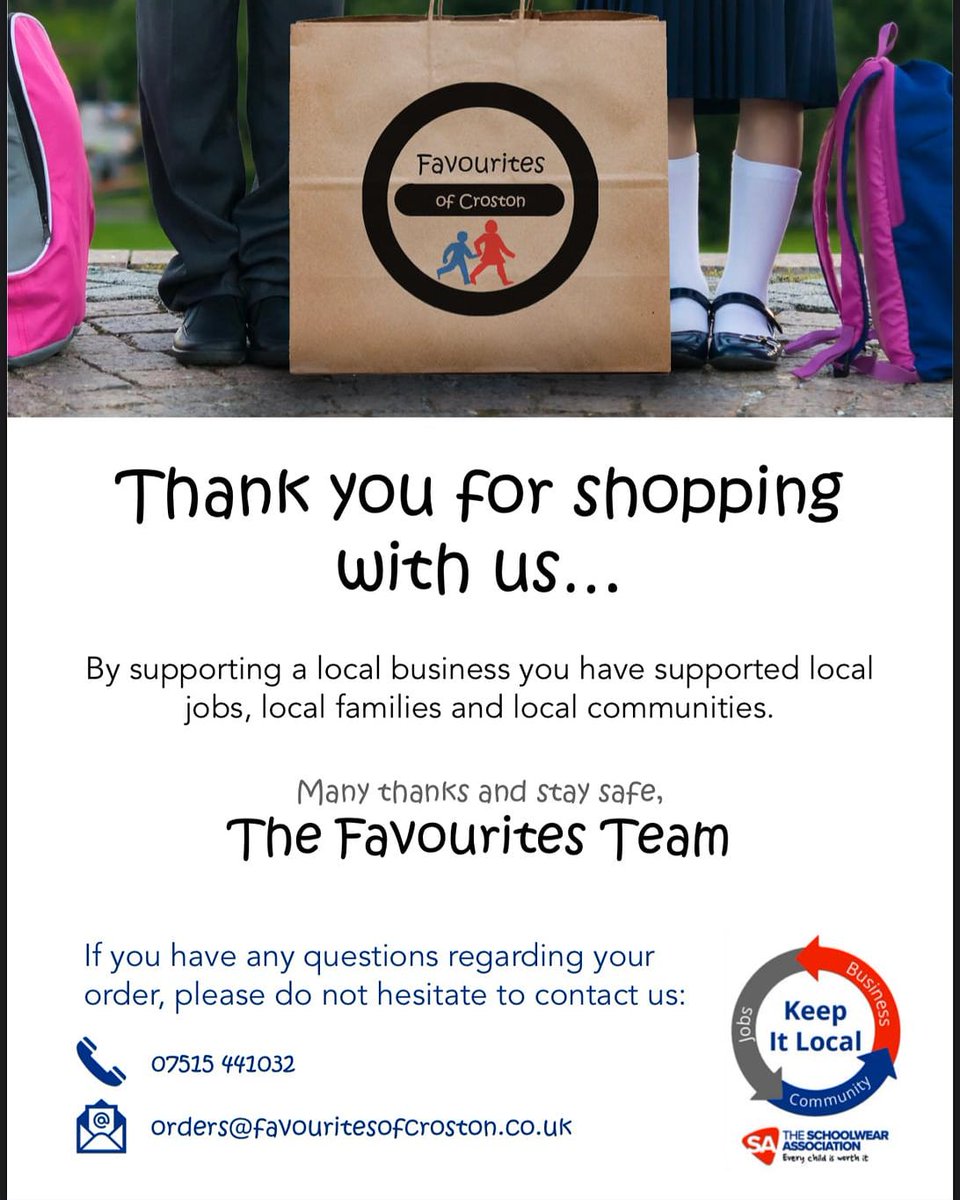 FavouritesLtd's tweet photo. We would like to thank all our Schools and customers for their ongoing support. #shoplocal #shopindependentretailers #theprestonmodel #Lancashire https://t.co/IOS4kPVmIr