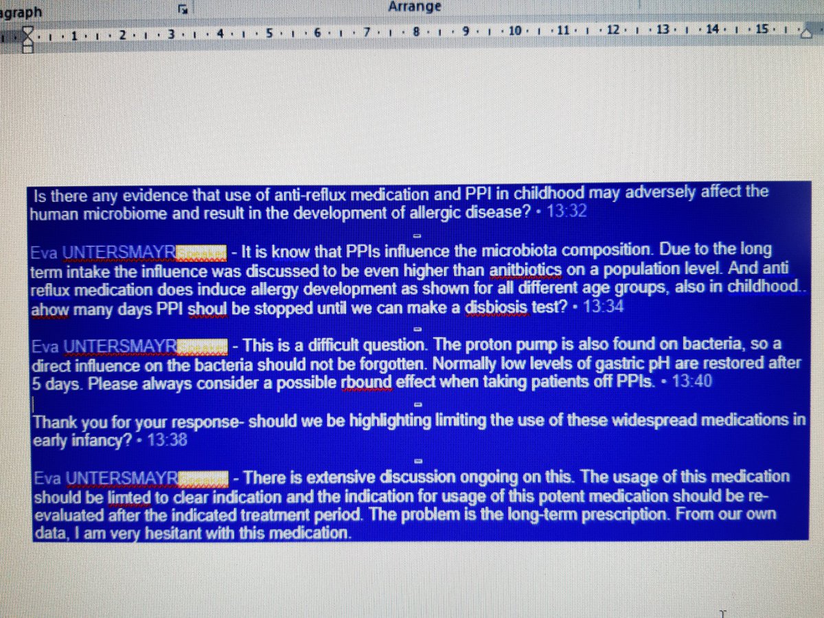 lis_wad's tweet photo. Good to hear extensive discussions occurring in relation to overuse of gastric acid inhibitors in infants, especially PPIs in relation to adverse effects on #microbiome, allergy development &amp; other side effects #EAACI2020 https://t.co/7NpTKyEfNx