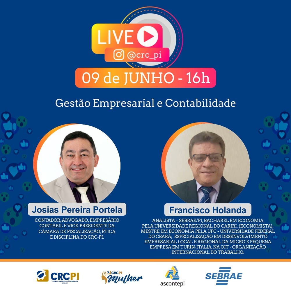 crcpiaui's tweet photo. Amanhã tem live 📲! Nosso encontro será a partir das 16 horas. O tema é “Gestão Empresarial e Contabilidade”. Estamos te esperando!
#LiveCRCPI
#CRCPI
#CRCparaTodos https://t.co/D4TCls6cCo
