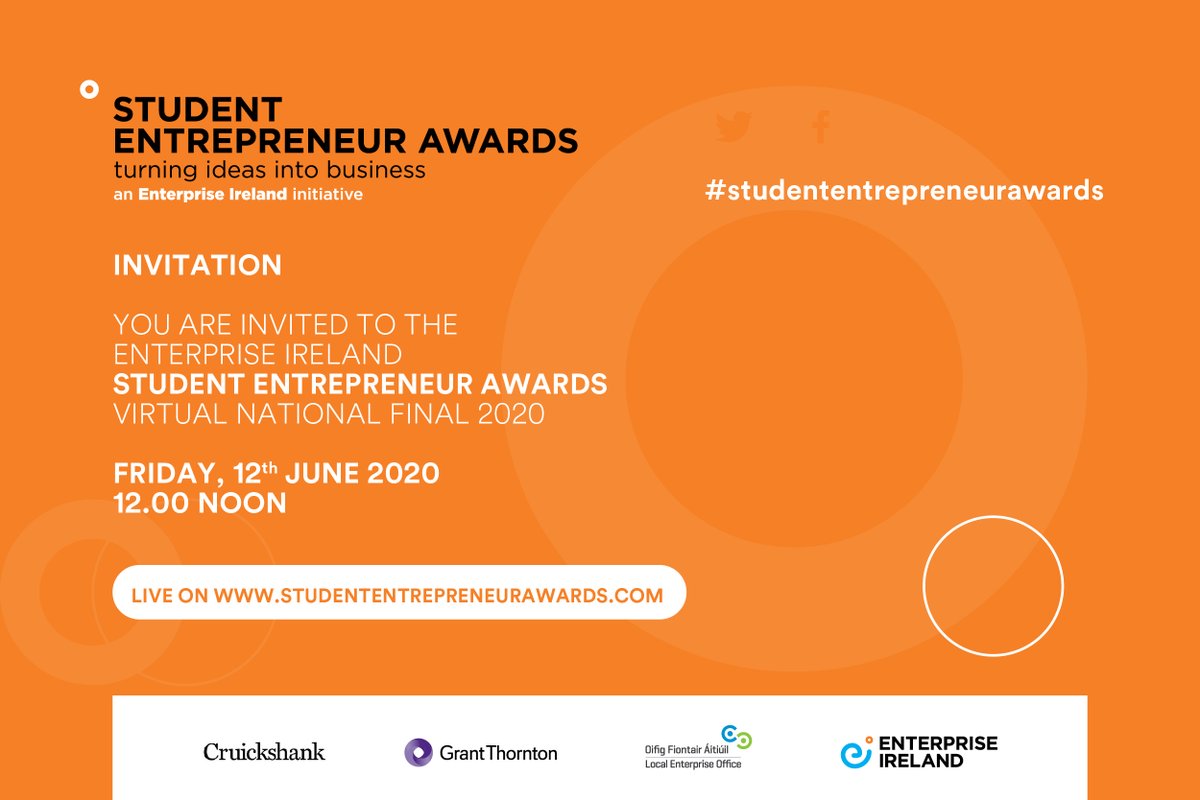 We are delighted to sponsor the @Entirl #StudentEntrepreneurAwards Virtual Final. Stream the live final at 12.00pm on 12 June at studententrepreneurawards.com