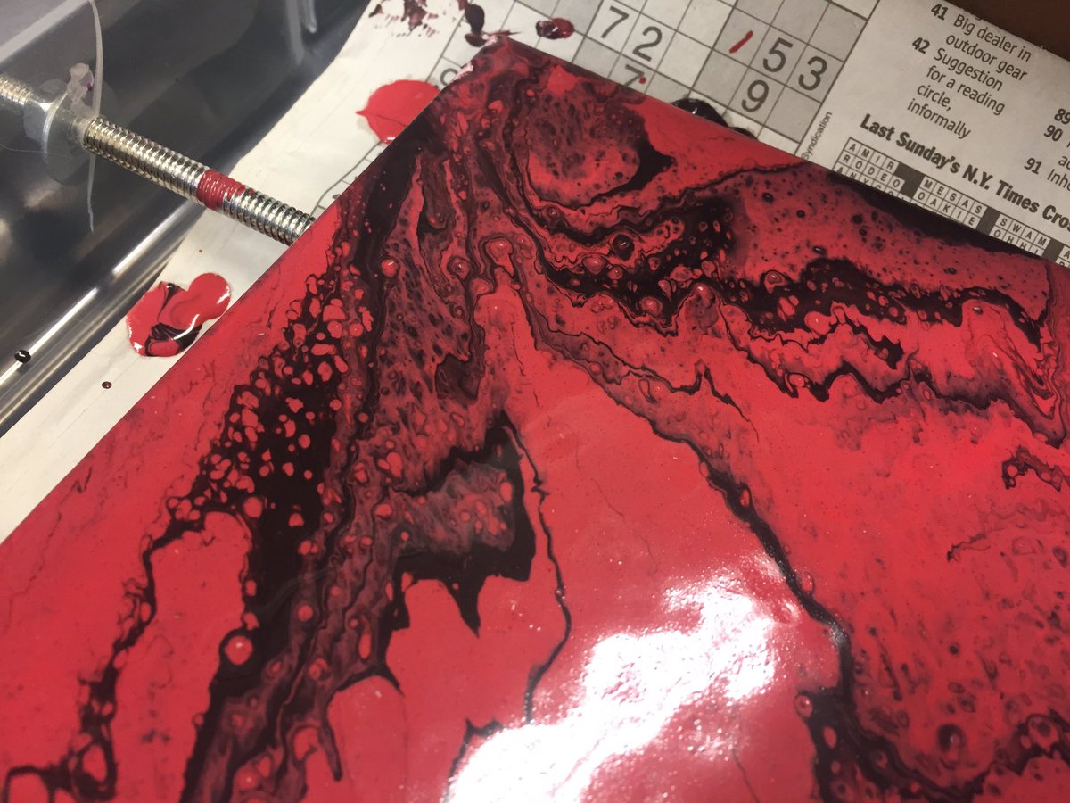 CatieKinge's tweet photo. I finally got around to doing some art the other day! Waiting for them to be bone-dry before I do the gloss coat. These are absurd amounts of fun. #art #drippainting #dripart #acrylicpainting #abstract #abstractart https://t.co/Kpu0T7SsiN