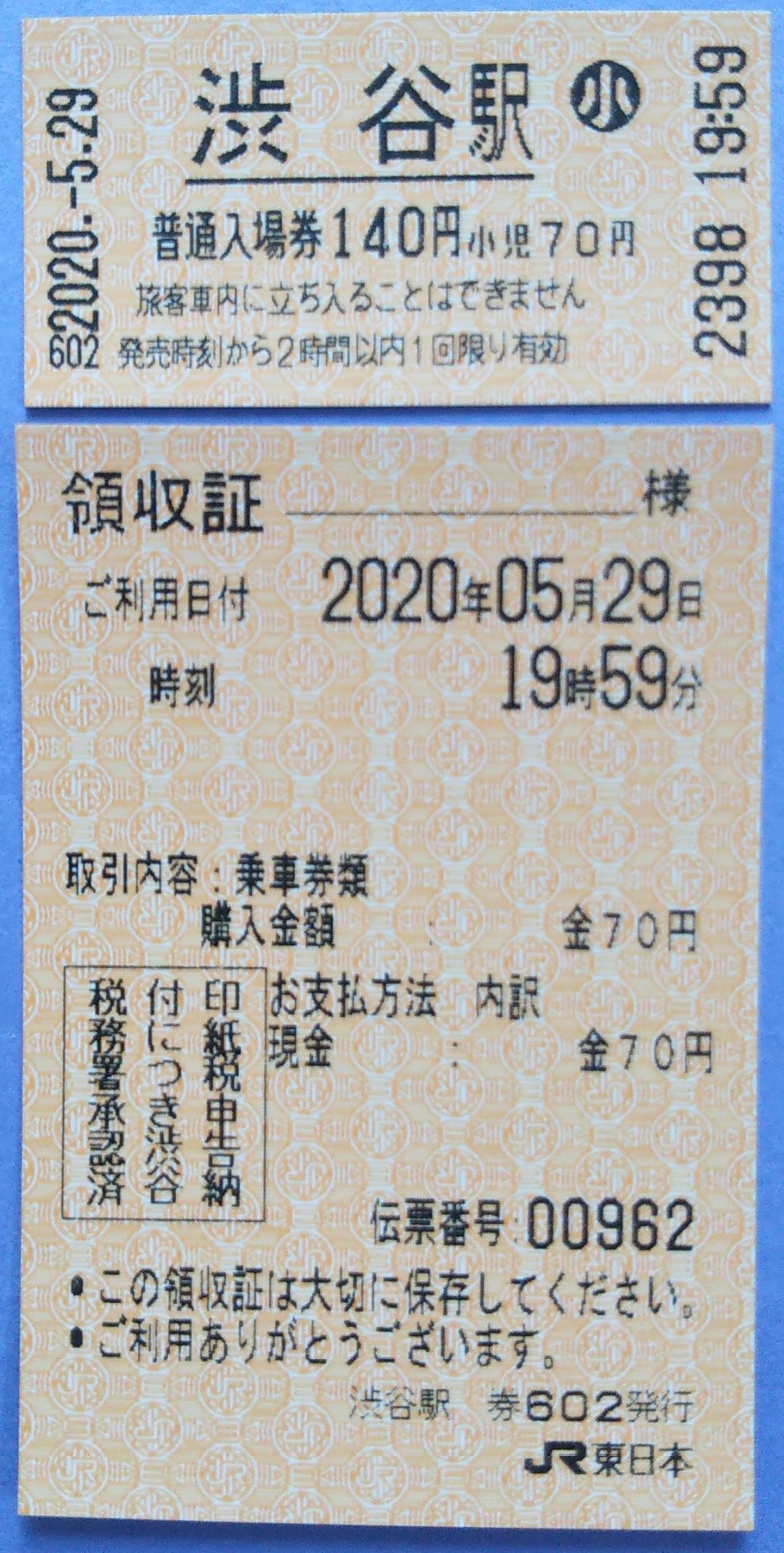 [未使用] JR東日本 山手線全駅　入場券 本日の使用切符：JR東海 富士駅発行 普通入場券 - Visitor D-BLUE