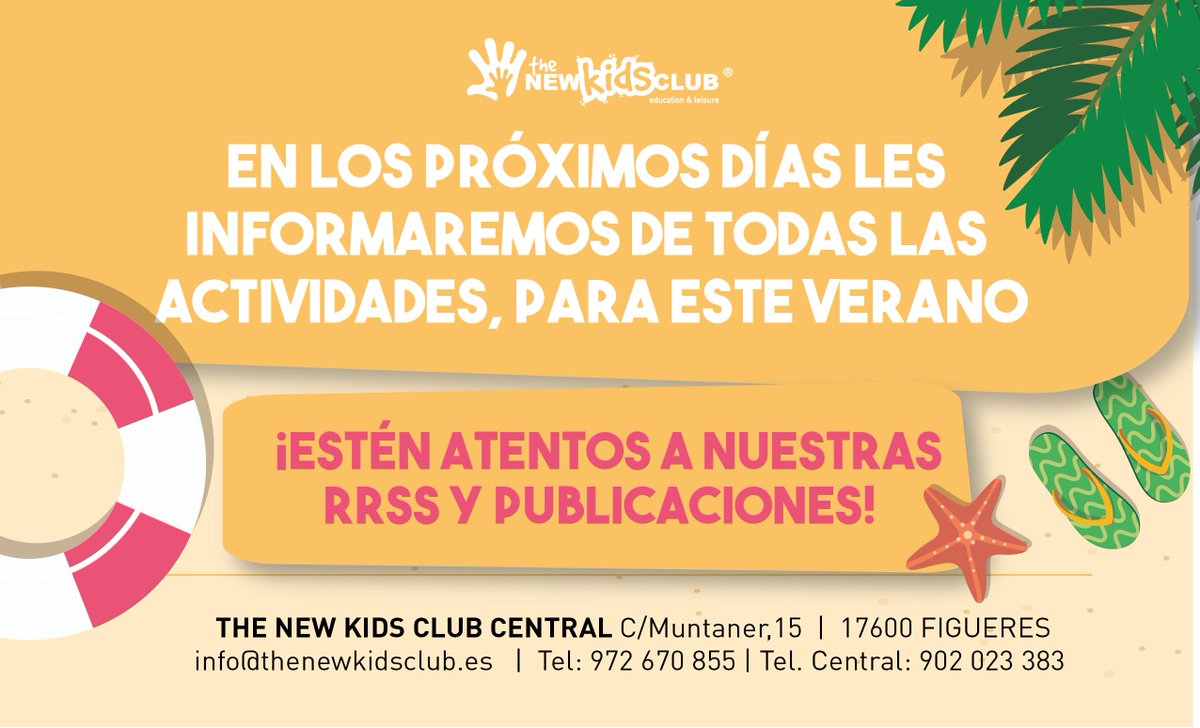 TheNewKidsClub's tweet photo. Próximamente en TNKC, todas las actividades para este verano! Infórmate en tu centro oficial más cercano, ¡te esperamos!
https://t.co/HlRQYr3zH2
#tnkcmethod #EnglishTNKC #TheNewKidsCLub #educationandleisure https://t.co/FTK6k2LNn6