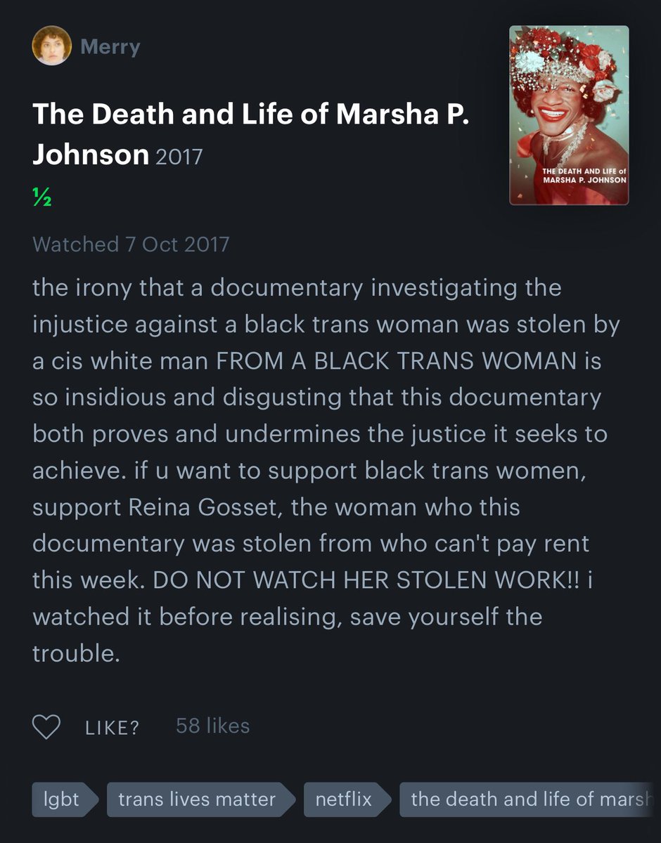 DO NOT WATCH THE DEATH AND LIFE OF MARSHA P JOHNSON ON NETFLIX