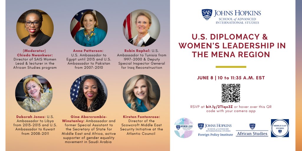 🗣 TODAY, join us as we discuss U.S. diplomacy in the #MENA region and women’s leadership ❗️ 
RSVP LINK: bit.ly/2TIqo3Z
