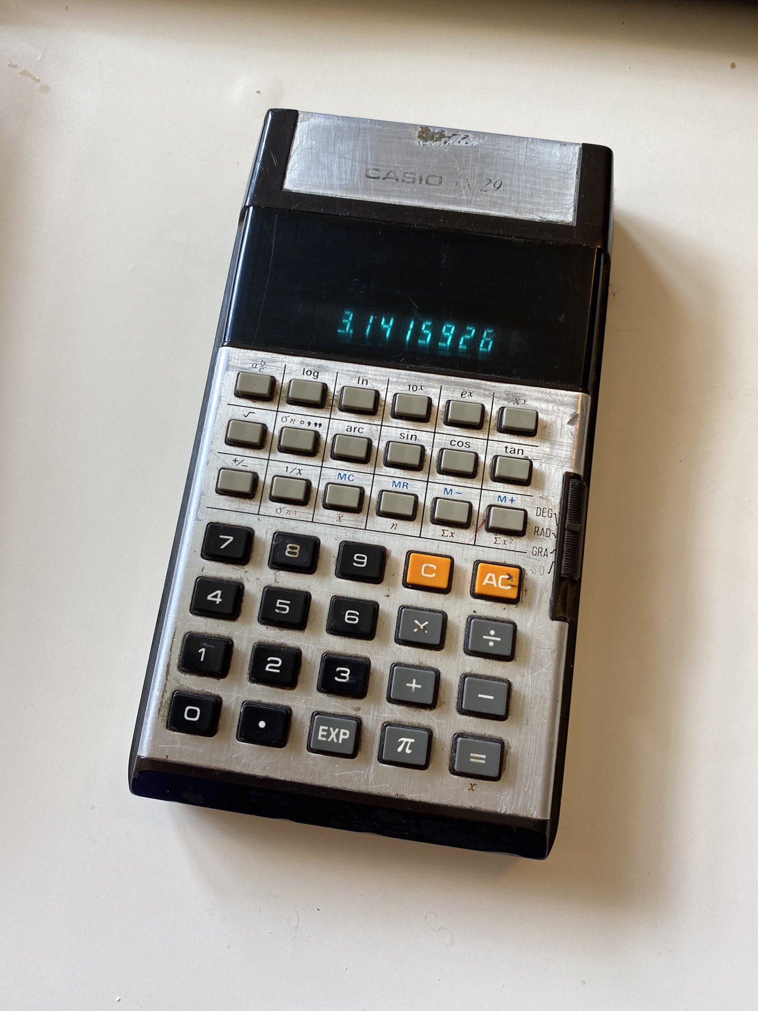 Paul Marks on X zsk jimeasterbrook Casio fx 29 calculator still working and eating all my pi since 1977. Fitted well in the knee pockets of high waisters anyone remember those