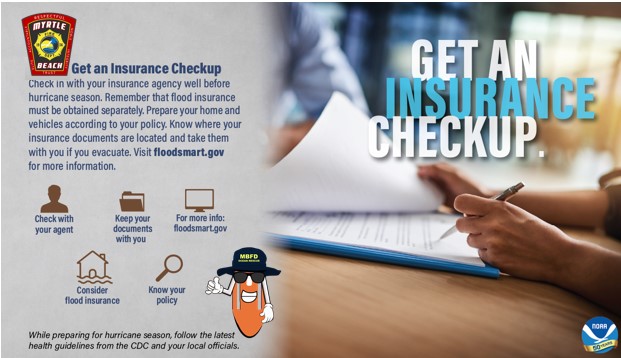 MyrtleBeachFire's tweet photo. With Hurricane Season in full effect now is the time to make sure that your insurance policies are up to date and will cover you for any damage you might sustain. Look over your documents to ensure you're covered so that you're ready if something does happen! #scemd #beprepared https://t.co/PylRUkRpvn