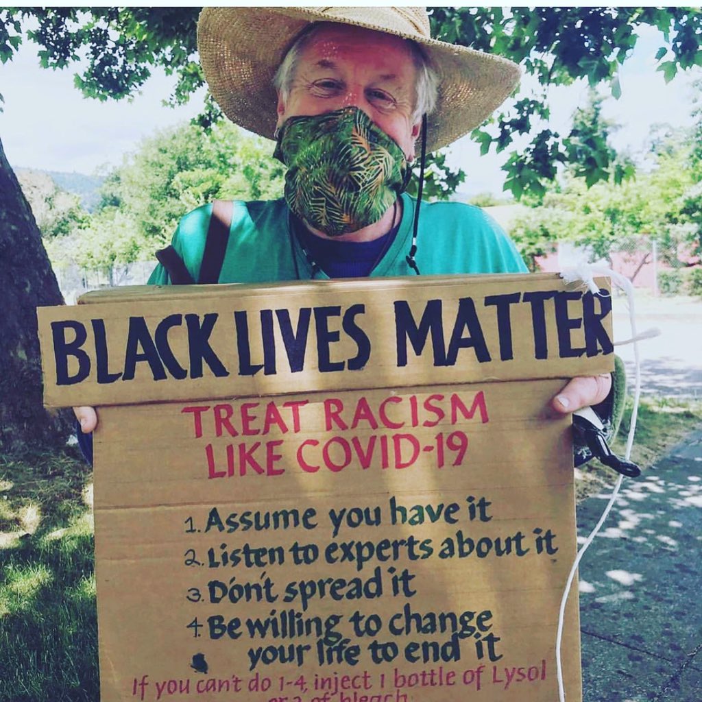 Jarlath's tweet image. Treat racism like COVID-19:
- Assume you have it.
- Listen to experts about it.
- Don’t spread it.
- Be willing to change your life to end it.
 #BlackLivesMatter