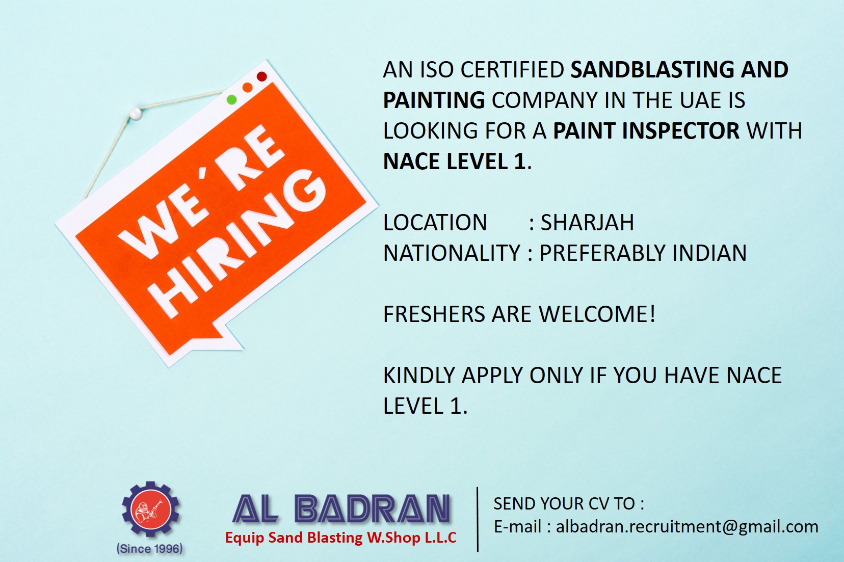 albadranblastingandpainting on Twitter "We are Hiring! AN ISO