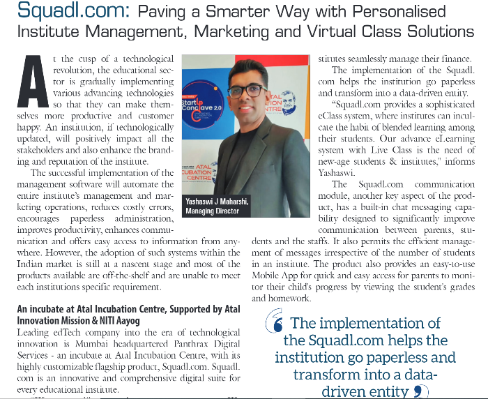 AicRmp's tweet photo. Proud to support #incubatee- https://t.co/n9QKIV0G2f that has been featured in K12 #Technology @CIOReview_India. #Congratulations Yashaswi Maharshi. Keep innovating the tools to empower educational institutions in the emerging #virtual world.
Article Link- https://t.co/nCBXM1JuHc https://t.co/BTrKaYsf0O