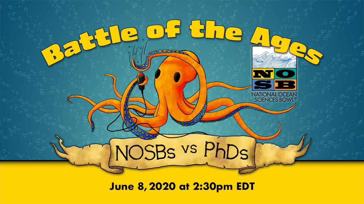 OceanLeadership's tweet photo. Today's the day!! At 2:30 pm ET the 2020 @NOSBRocks champions will compete against leading ocean scientists in an ocean trivia "Battle of the Ages"! Register or watch the livestream: https://t.co/xK1LIZOS4C https://t.co/pRnrptKFd5