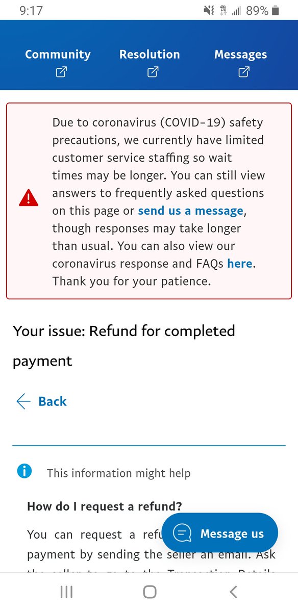 drkcutie736's tweet image. How am i supposed to get help if i call &amp;amp; the recording says there are no agents due to corona. So i go to the website and im told to message you but the messaging is also not working?? @AskPayPal @PayPal #paypal #paypalhelp