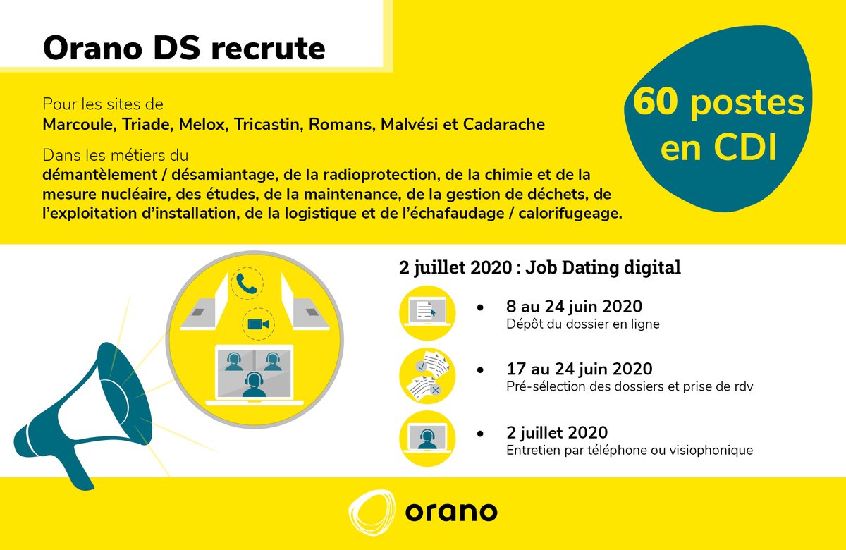 OranoMelox's tweet photo. 📢6⃣0⃣ #emplois #CDI chez #OranoDS à pourvoir dans le sud-est 🧐 Les fiches de poste sont consultables sur les sites Orano, Indeed et Pôle emploi. https://t.co/rcqsaauR6J