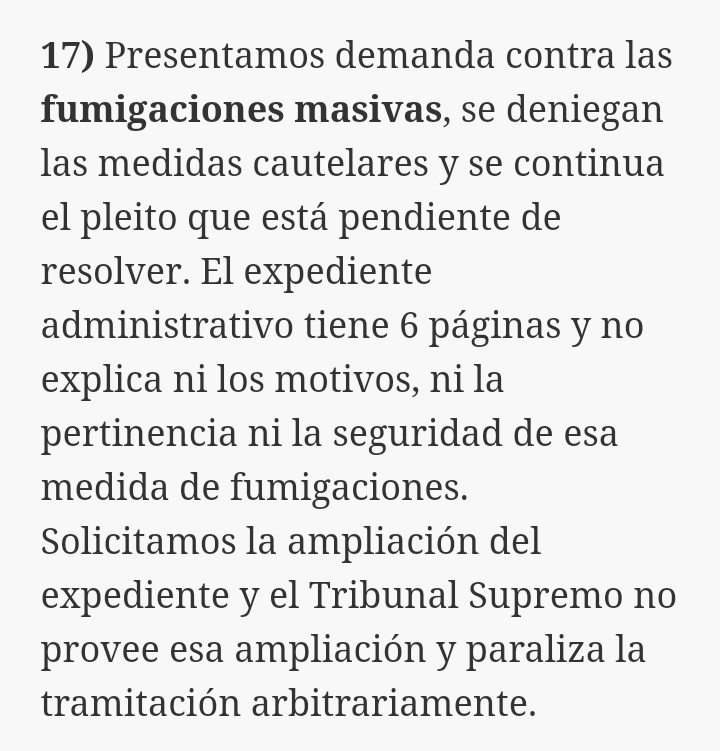 17. Ello cuesta millones de vida. Comienzan las fumigaciones indiscriminadas sobre la población. Pese a que la norma obliga, se niegan a usar fumigaciones aéreas, como drones. Una vez más la prensa es cómplice de este acto genocida.