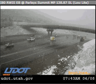 HeatherKellySLC's tweet photo. Three days ago it was 98-degrees in Salt Lake City. Now we've got snow just 15-minutes away. This is the top of Parleys Canyon on I-80. #SpringinUtah #StormHour https://t.co/az978iCDRf
