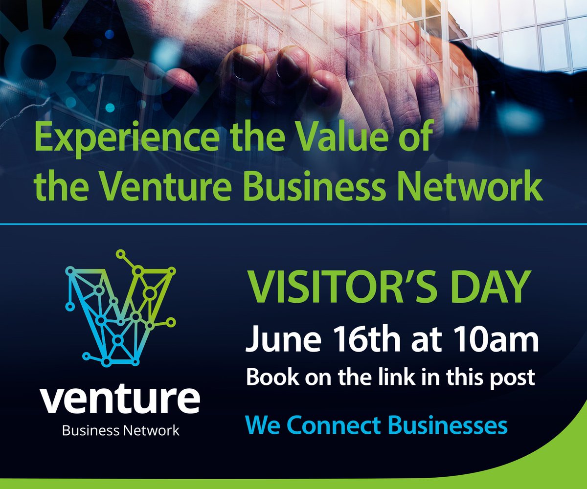 VentureNetwork's tweet photo. VISITOR'S DAY - 16th June
If you're a business owner, champion, leader, manager, influencer &amp; would like to experience what Venture has to offer &amp; learn how #weconnectbusinesses, come join us for some #networking with our B2B profs.Reg here https://t.co/06FS19P8RG #VentureNetwork https://t.co/QDcfjFcmAE