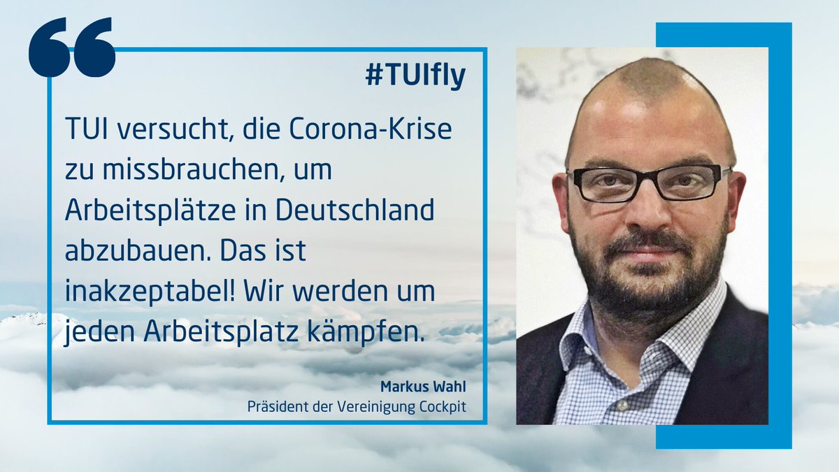 #TUI versucht, die #Corona-Krise zu missbrauchen, um Arbeitsplätze in Deutschland abzubauen. Das ist inakzeptabel. Wir werden um jeden Arbeitsplatz kämpfen!

Pressemitteilung: vcockpit.de/presse/pressem…

#TUIfly <a href="/tj_tweets/">Thomas Jarzombek</a> @BMWi_Bund <a href="/NdsLandesReg/">Niedersächsische Landesregierung</a> <a href="/althusmann/">Bernd Althusmann</a>