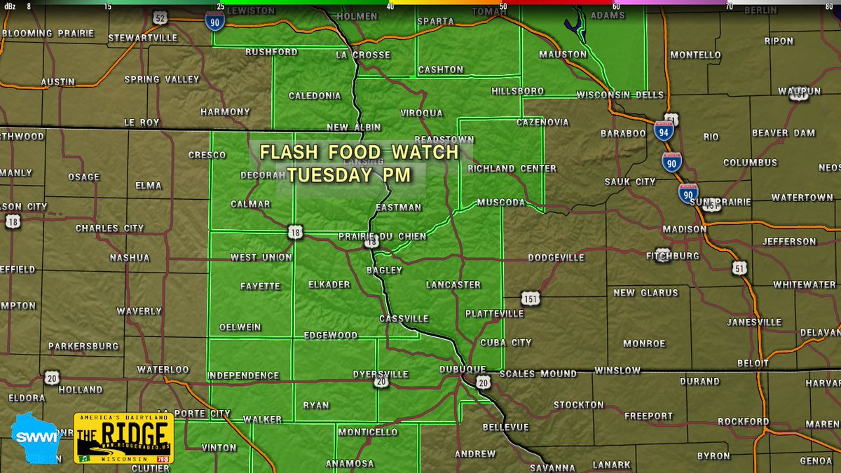The #Cristobal forecast track has shifted east slightly but still could bring 2-3" of rain to SW Wisconsin on Tuesday afternoon into Wednesday, maybe locally 4" in some thunderstorms. A Flash Flood Watch is up for Crawford, Grant, and Richland Co for Tuesday afternoon/evening.