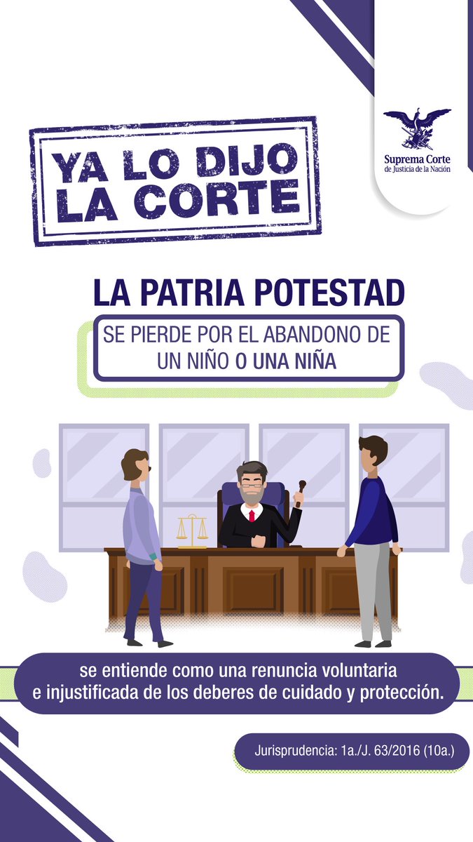SCJN's tweet image. Conoce la interpretación que hace la Corte sobre el abandono como causa de la pérdida de la patria potestad con base en el interés superior de la niñez.

 #Jurisprudencia: 1a./J. 63/2016 (10a.) 📝

🔗 bit.ly/2Kep84y