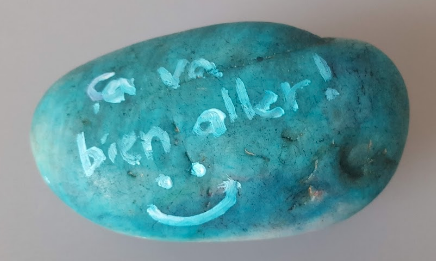 Have you noticed colourfully painted rocks with French messages such as "Ça va bien aller" and "Nous sommes ensemble" in your community? This is part of our #PaintItForward campaign to help brighten your day! Can you figure out what the following rocks mean? #Comefromkindness