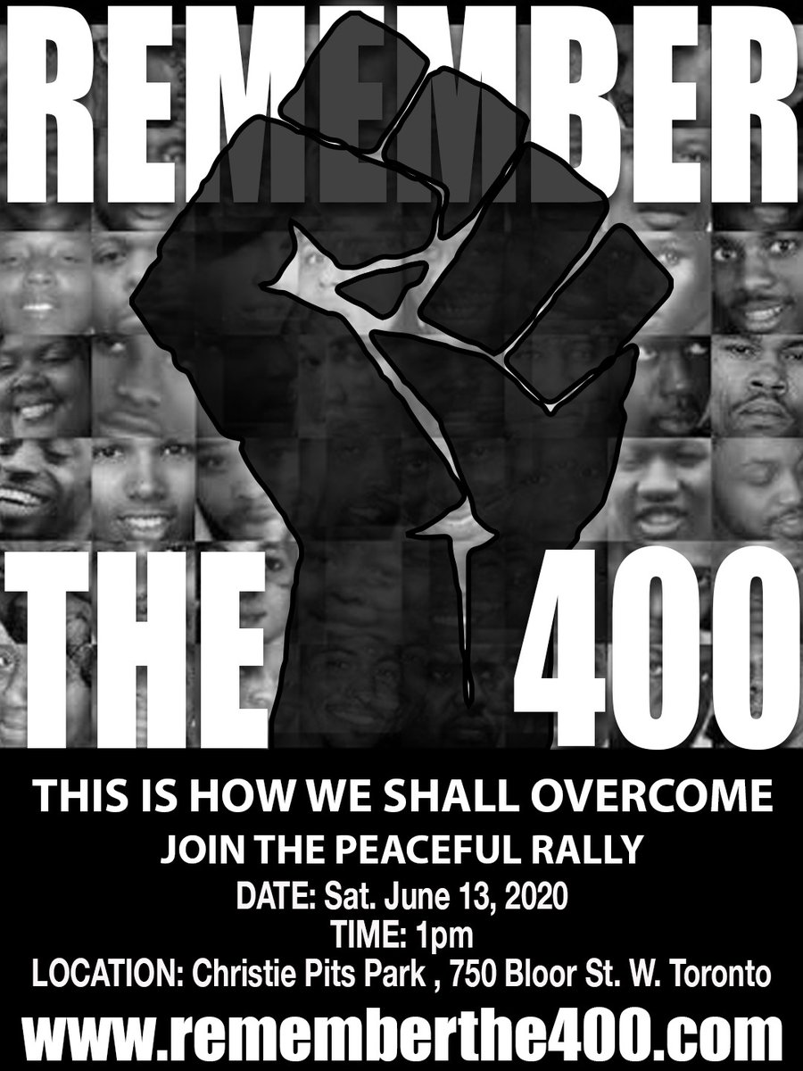 oOBubbles21's tweet photo. #RememberThe400 peaceful rally
June 13th at 1pm #ChristiePits Bring masks, bring signs, hand sanitizer and your voice! @BLM_TO @blackvoices @CityNews @nowtoronto #ThisIsHowWeShallOvercome #Toronto #Mississauga #Brampton #RememberThe400 #StopTheInsanity #StayWoke #TorontoProtest https://t.co/09hIfoshj9