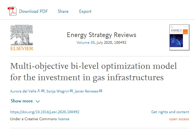 IIT_Comillas's tweet image. New Open Access paper bit.ly/2YfJboS published for  @IIT_Comillas: &quot;Multi-objective bi-level optimization model for the investment in gas infrastructures&quot; Keywords: #Naturalgasmarket #MultiObjetive bi-level #optimizationproblem #Infrastructureinvestment  #IIT #UCOMILLAS