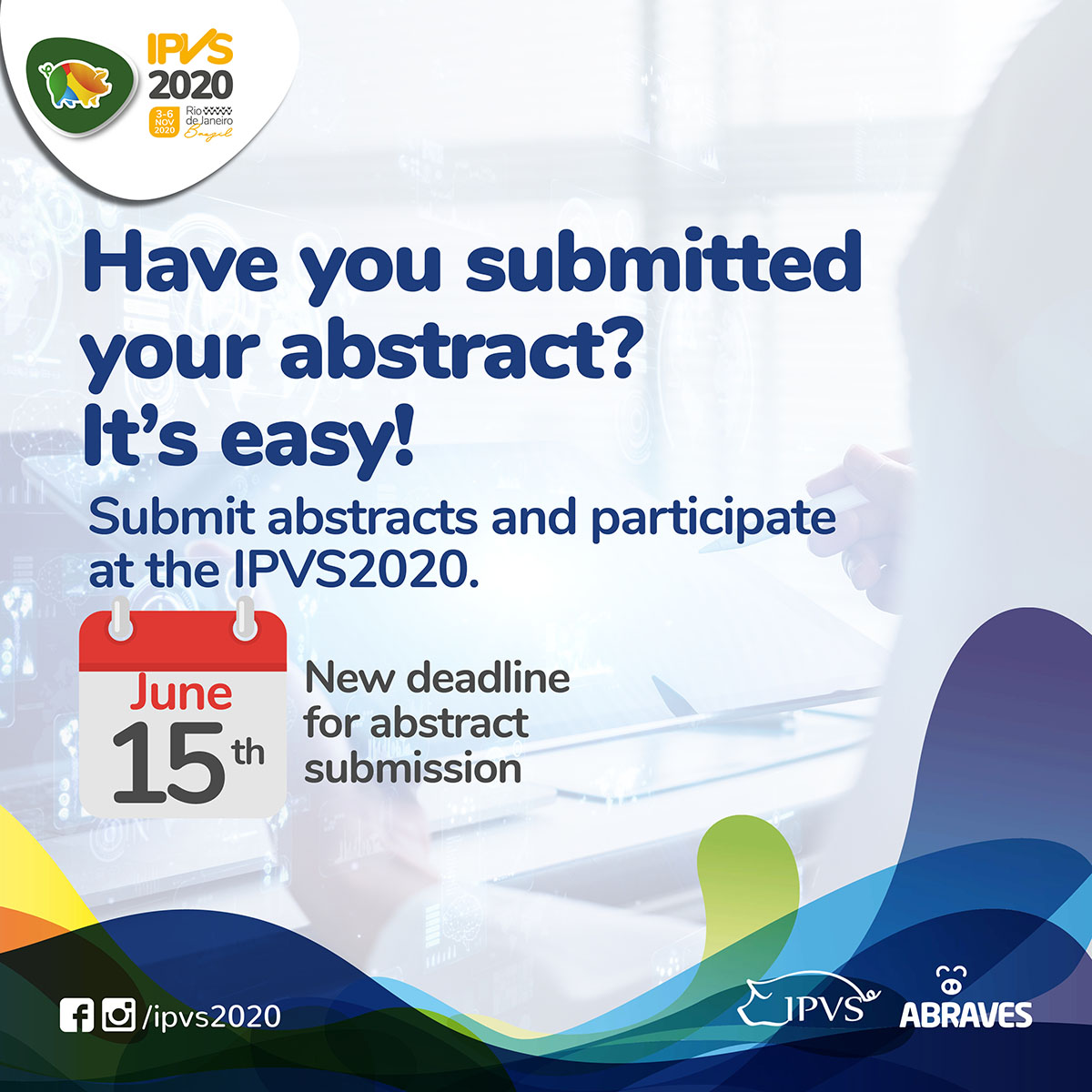 ipvs2022's tweet image. Do not forget!
June 15th is coming, and so is the deadline for abstract submission.
Do you have any questions? Please, send a message to ipvs2020@ipvs2020.com

#ipvs2020 #ipvs2020riodejaneiro #riodejaneiro #riocentro #animalhealth #veterinary #health #pig #pigs #production