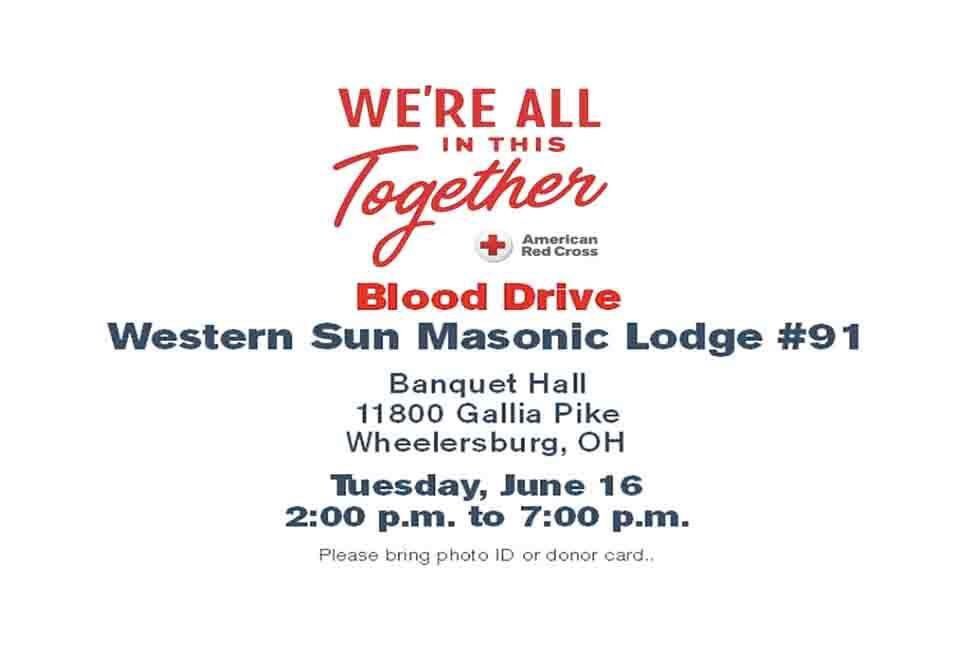 westernsunlodge's tweet photo. Western Sun Masonic Lodge #91 and the American Red Cross are hosting an upcoming blood drive. Drive Details:
Site: Western Sun Masonic Lodge. Address: 11800 Gallia Pike, Wheelersburg, OH, 45694
Room Name: Banquet Hall 2nd Floor. Date: Tue Jun 16, 2020
Time: 02:00 PM - 07:00 PM https://t.co/JIu1lzy0IM