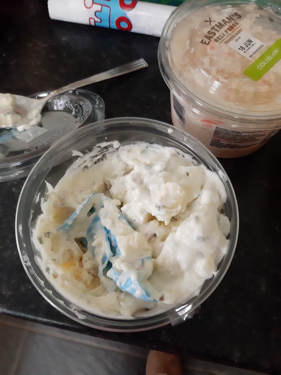 My sister has purchased this potatoe salad in <a href="/Tesco/">Tesco</a> with a huge piece of plastic in it. Both dangerous and unhygienic. She called up and was told to bring it all the way back into store during a covid 19 pandemic! #tesco