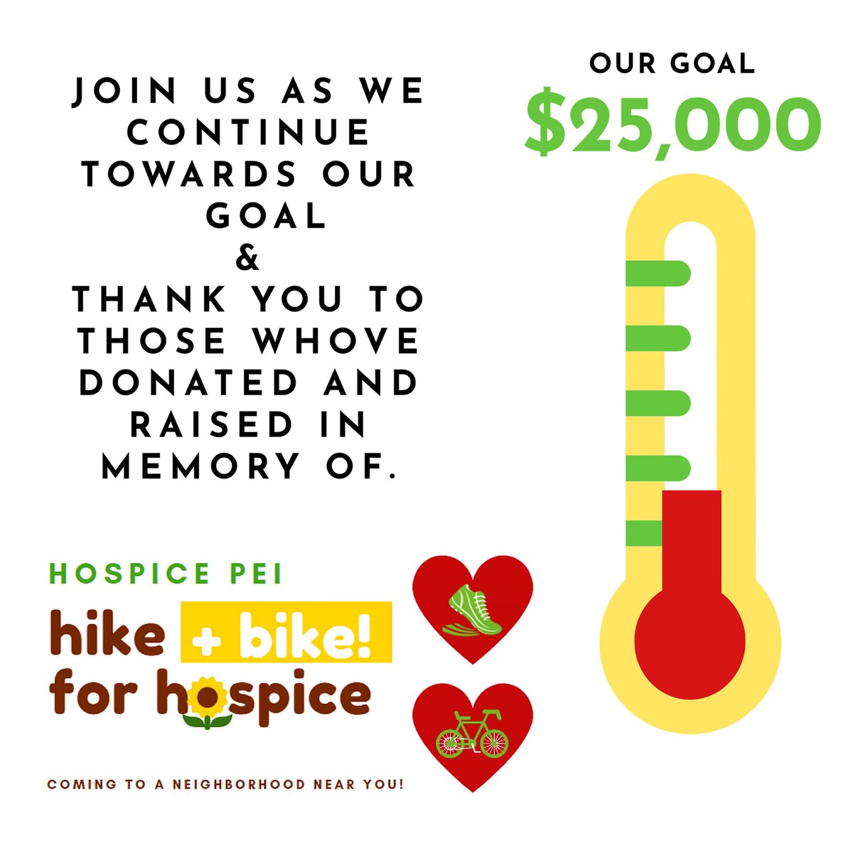 Over $7000 raised and 13 days to go.  Let’s do this PEI!
Participate or donate 
Who will you Hike or Bike and Raise in Memory Of?!
canadahelps.org/en/charities/h…