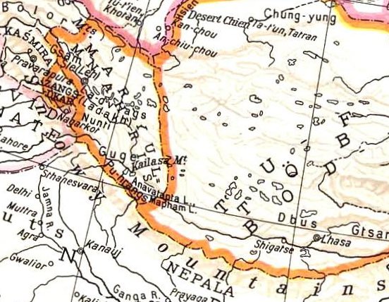 Then in 842 AD, mighty Tibetan Empire collapsed, last Tibetan Imperial prince fled to old Zhang Zhung Kingdom in Western Tibet which had been vassalized by Tibetan Empire. He founded Guge Kingdom. His sons split up the realm. 1 got Ladakh, 1 got Zanskar, 1 got old seat of Guge