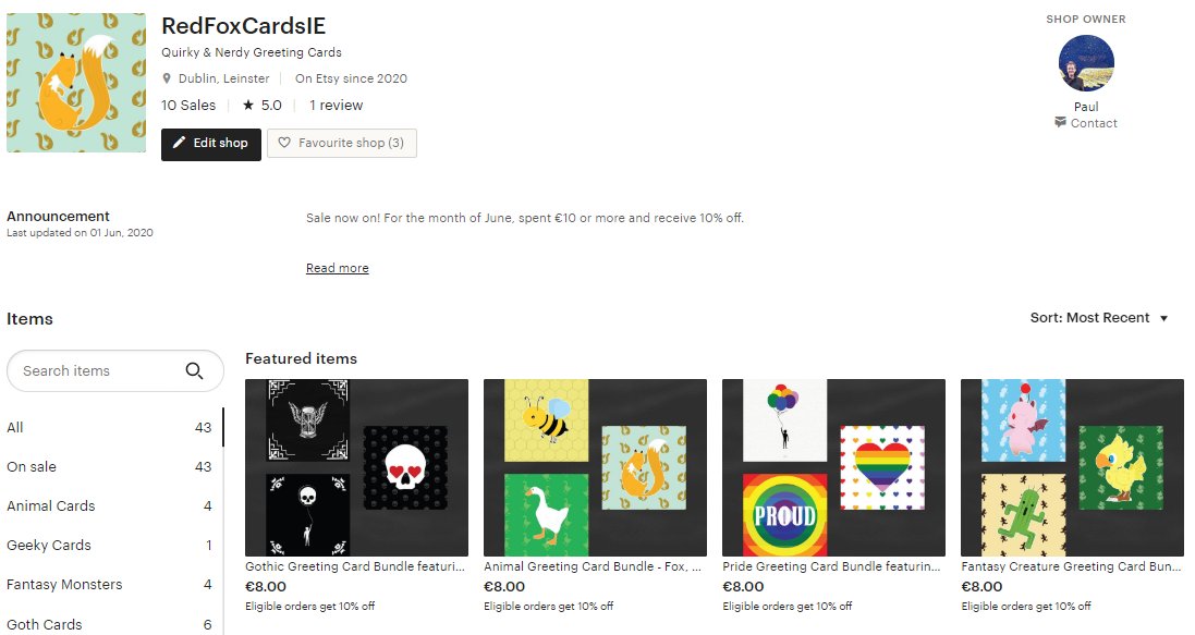 Sale now on!

Our Etsy store has been updated with a bunch of new designs and products. Explore our new bundles of cards, an exciting range of bookmarks, and the start of our sticker listings - and save 10% when you spend €10 or more!

etsy.com/ie/shop/RedFox…

RTs appreciated!