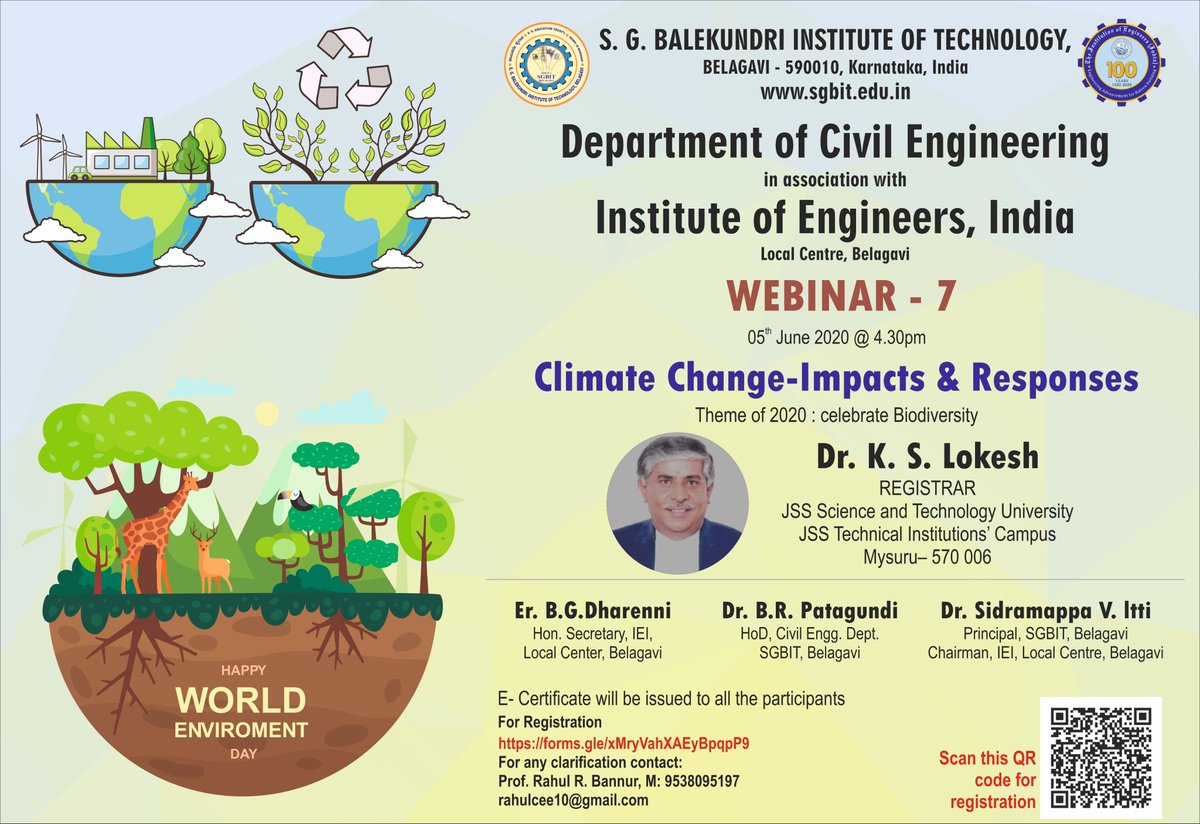 SgbitO's tweet photo. Department of Civil Engineering in association with Institute of Engineers, Local Center Belagavi is organizing the webinar on Topic "Climate Change-Impacts &amp; Responses" by REGISTRAR, JSS Science and Technology University, Mysuru– 570 006 
https://t.co/GsEPNiDvmO https://t.co/rT0oexGJd5