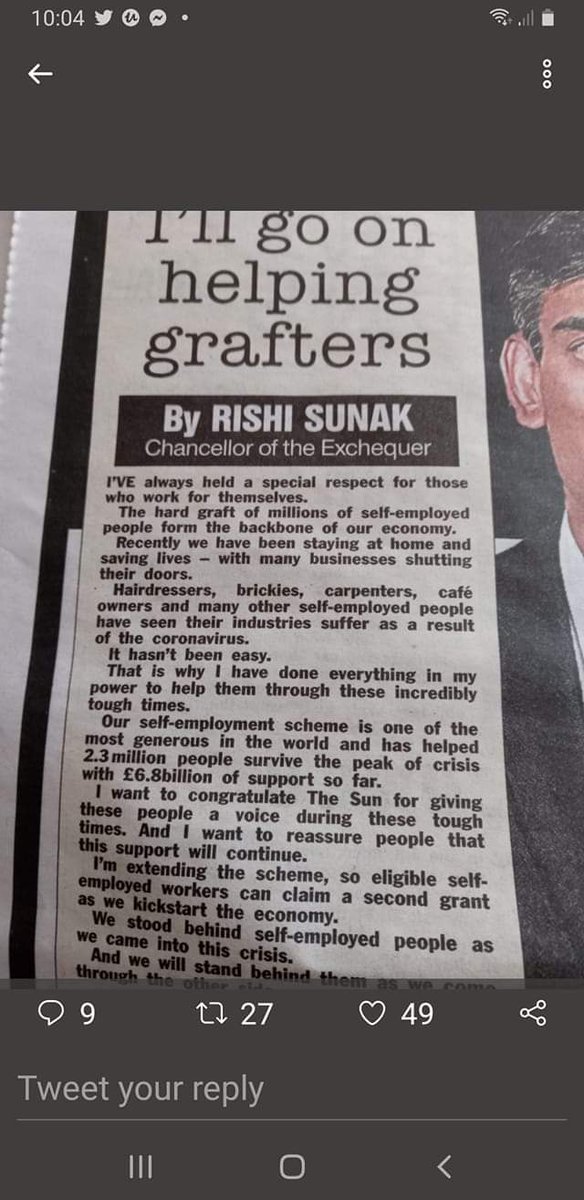 Are you taking the piss <a href="/RishiSunak/">Rishi Sunak</a>!!!? You've done the bare minimum. Stop congratulating yourself on what a good job you think you've done, because there's over 3 million #ExcludedUK who think otherwise. #forgottenfreelancers