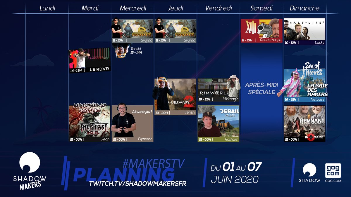 ShadowMakersFR's tweet photo. Bon 1er Juin à toutes et à tous !
Cette semaine, on vous prépare un samedi après-midi aux petits oignons👌
Et l'attendue mensuelle : la #MakersBay du Capitaine Netouss !
La #MakersTV c'est pas là :
➡️https://t.co/W2Hso2QLYV https://t.co/DYHFUxBjZn