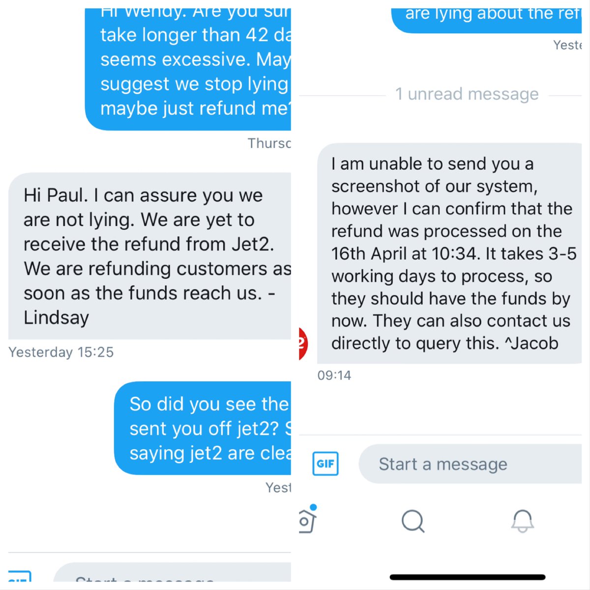 So. <a href="/OntheBeachUK/">On the Beach</a> <a href="/jet2tweets/">Jet2tweets</a> have now confirmed my refund date and time. Yet you still continue to deny it happened. I’m just putting this out there so people can see your lies. <a href="/MartinSLewis/">Martin Lewis</a>