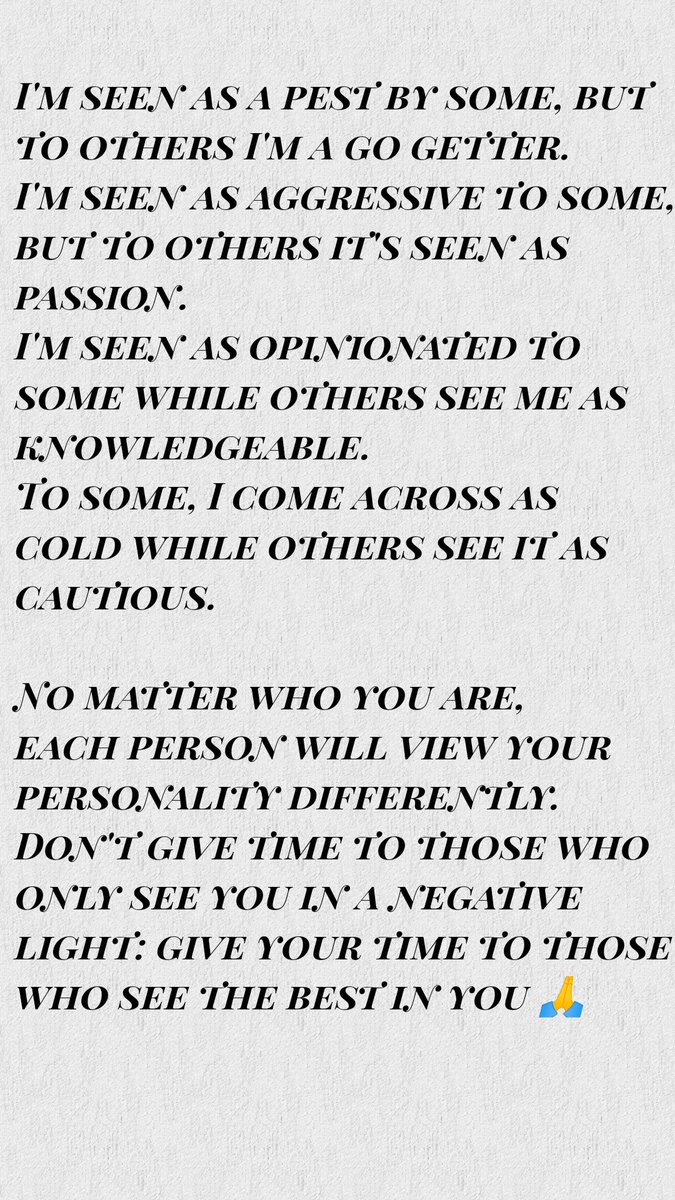 Ariana_Activist's tweet photo. Each person views your personality differently: only give time to those who see you in a positive light.
They see & want the best in you.
#thisisme
#personslity
#quotes
#selfawareness
#mentalhealthawareness
#positivity https://t.co/NGlCPWcfFS