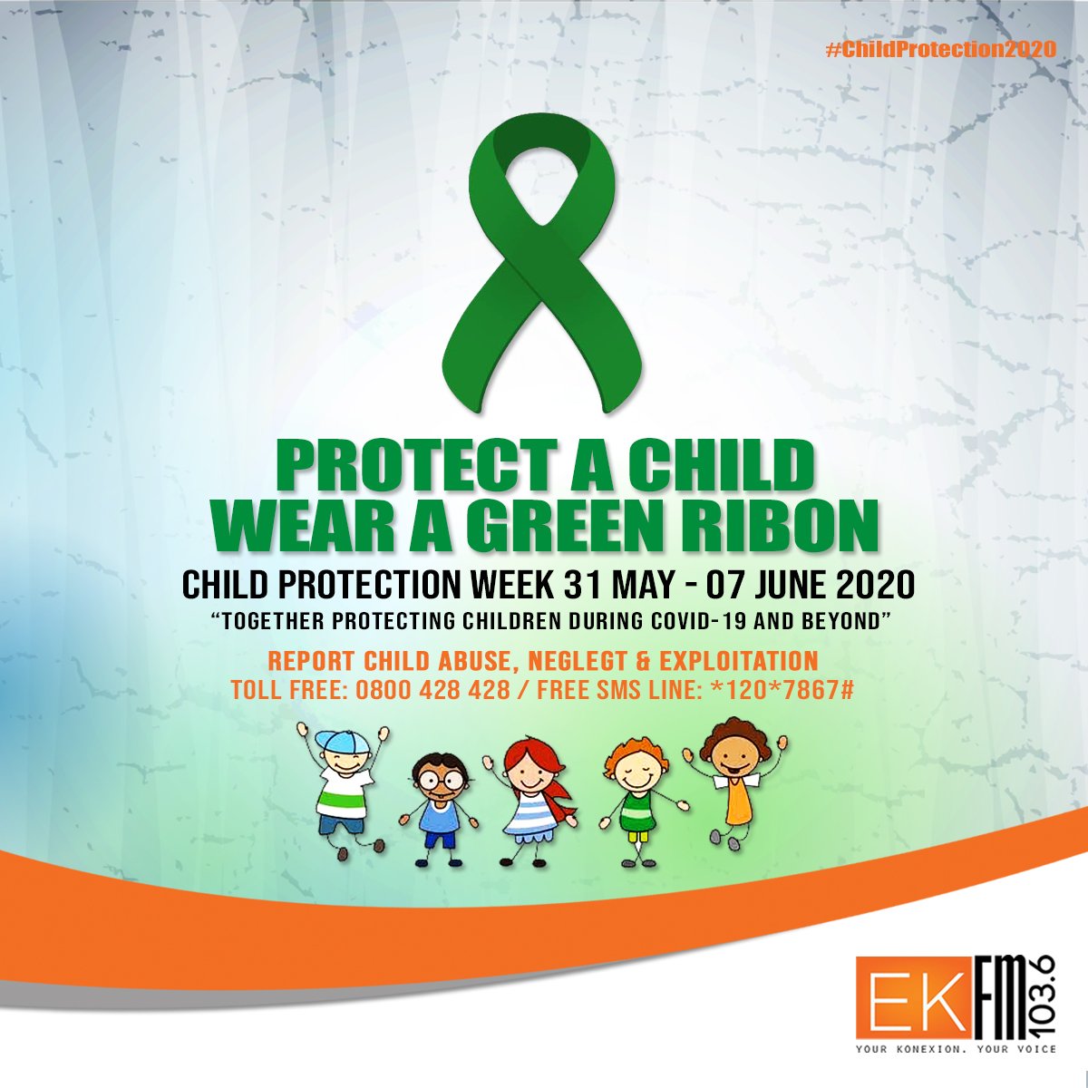 Protect a child, wear a green ribbon this Child Protection Week.. 31 May - 07 June 2020 💚