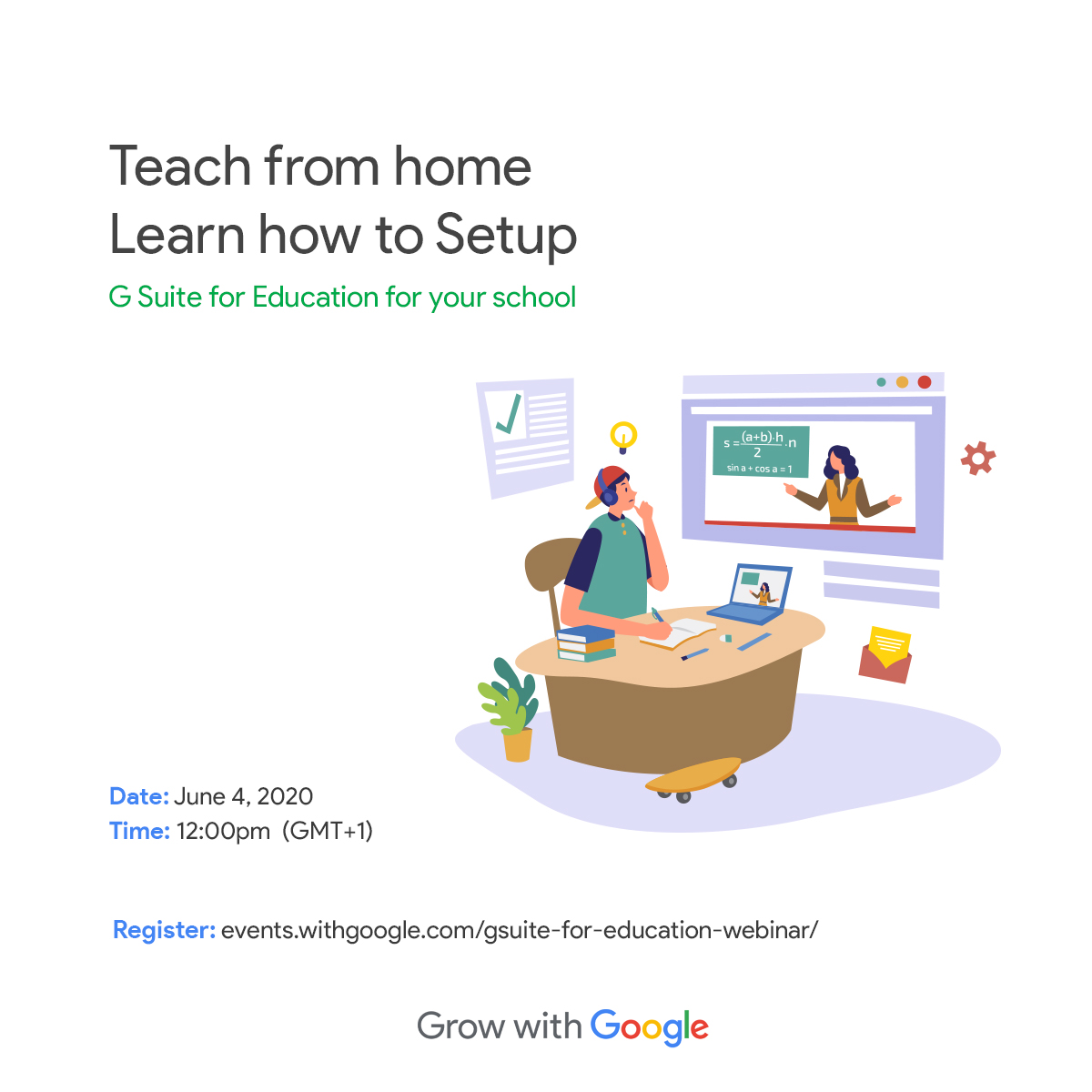 Learning from home shouldn't be a drag. Keen to learn how to keep learning while at home? Join our webinar on June 4th to learn how to set up Gsuite for education and adjust efficiently to remote learning. Sign up here to to register to attend: events.withgoogle.com/gsuite-for-edu…