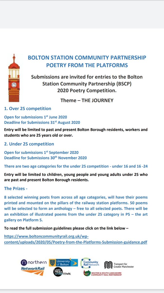 Could you be Bolton's latest talent? If you are a Bolton resident, worker or student then why not enter this poetry competition, for a chance for your art to be mounted  at the train station or entered into an anthology.