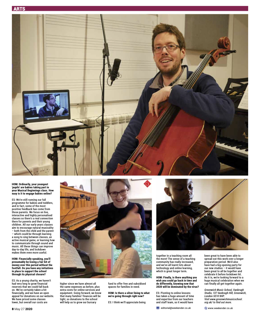 Check out WEEKENDER newspaper for a double-page spread about our online lessons, featuring an interview with director Ed Scolding.
"Greenwich Music School has embraced the ‘new normal’, offering its full programme online"
issuu.com/southwark.news…